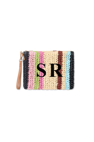 READY-TO-SHIP Personalised Raffia Clutch Striped 'SR'