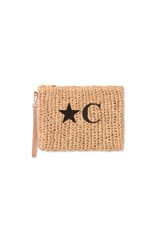 READY-TO-SHIP Personalised Raffia Clutch Natural '(STAR) C'