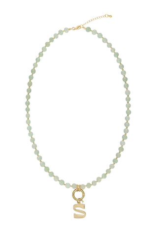 Sadie Letter Necklace - Light Green Aventurine