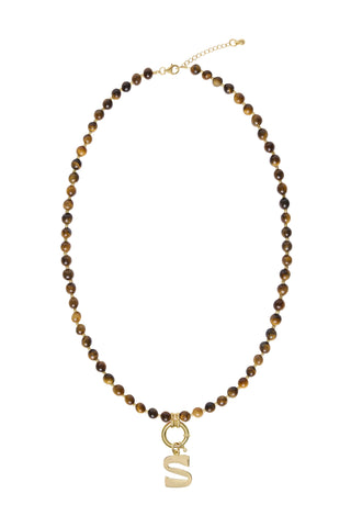 Sadie Letter Necklace - Brown Tiger Eye
