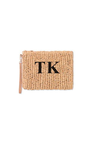 READY-TO-SHIP Personalised Raffia Clutch Natural 'TK'