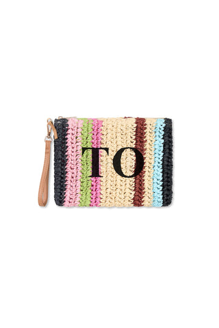 READY-TO-SHIP Personalised Raffia Clutch Striped 'TO'