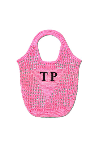 READY-TO-SHIP Personalised Raffia Bag Hot Pink 'TP'