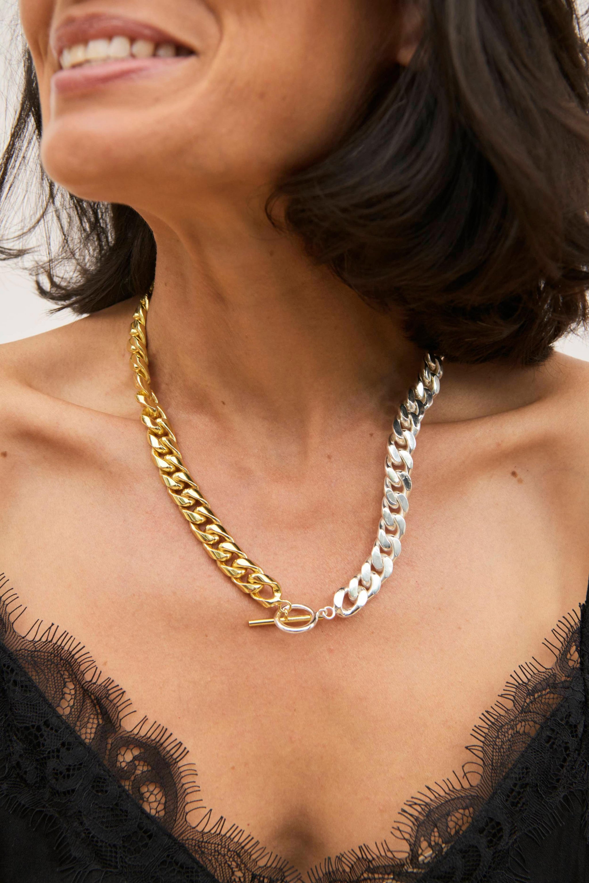 Celine Two Tone Chain Necklace Gold Silver – DEER RUBY