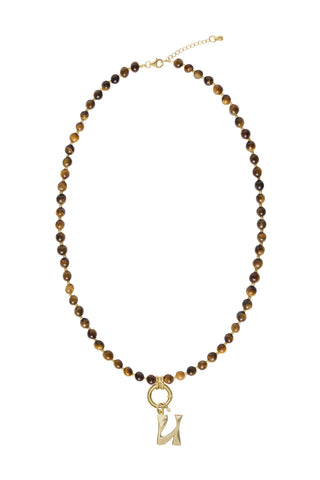 Sadie Letter Necklace - Brown Tiger Eye