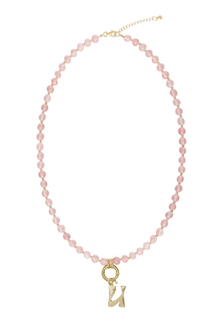 Sadie Letter Necklace - Rose Quartz