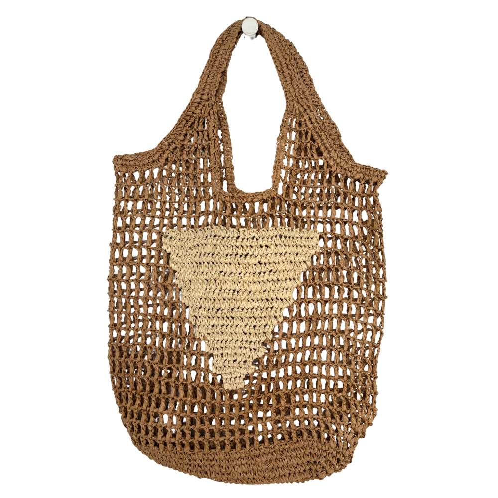 Personalised Woven Raffia Bag - Tan & Cream