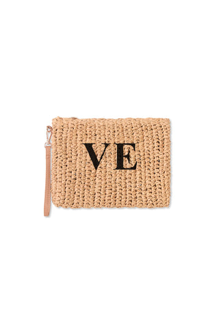 READY-TO-SHIP Personalised Raffia Clutch Natural 'VE'
