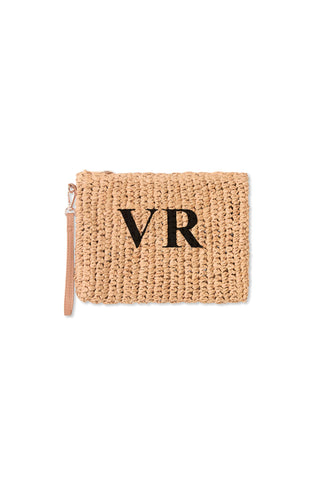 READY-TO-SHIP Personalised Raffia Clutch Natural 'VR'