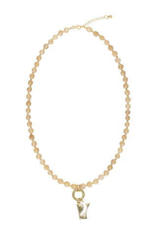 Sadie Letter Necklace - Yellow Jade