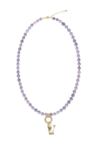 Sadie Letter Necklace - Purple Angelite
