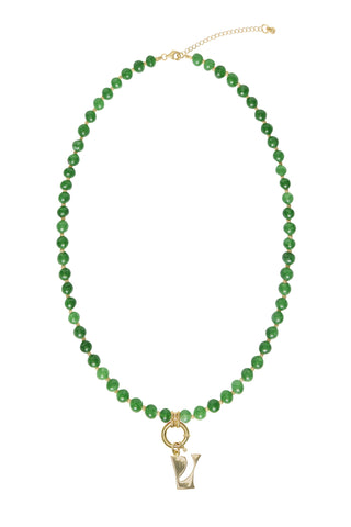 Sadie Letter Necklace - Green Jade