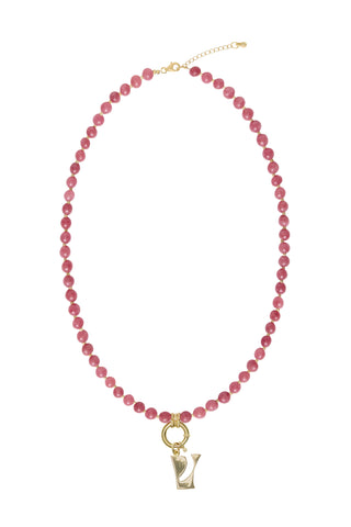 Sadie Letter Necklace - Red Ruby