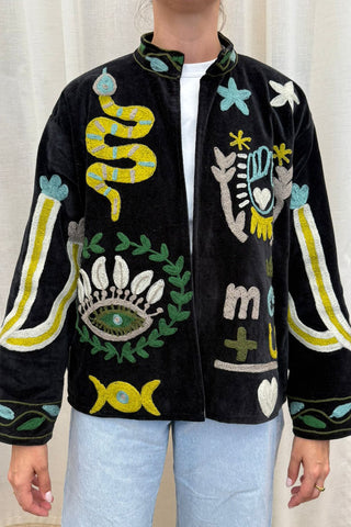 PRE-ORDER Embroidered Velvet Collared Jacket