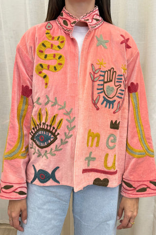 Embroidered Velvet Collared Jacket