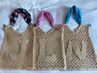 Winnie Initial Woven Bag – J Blue Floral Bandana