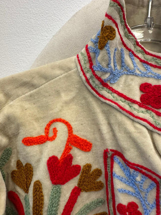 Faulty - Embroidered Velvet Collared Jacket - Beige