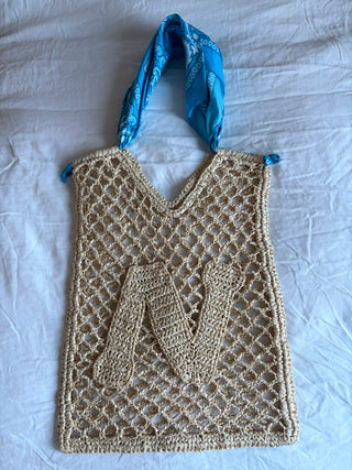 Winnie Initial Woven Bag – N Blue Bandana