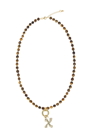 Sadie Letter Necklace - Brown Tiger Eye