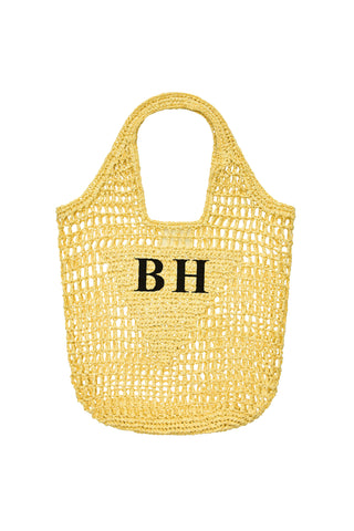 READY-TO-SHIP Personalised Raffia Bag Yellow 'BH"