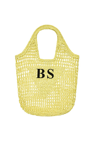 READY-TO-SHIP Personalised Raffia Bag Yellow-Green 'BS'