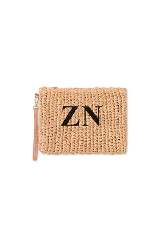 READY-TO-SHIP Personalised Raffia Clutch Natural 'ZN'