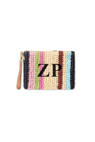 READY-TO-SHIP Personalised Raffia Clutch Striped 'ZP'